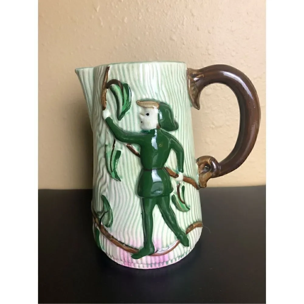 L. BATLIN & SONS / Vintage Pottery Pitcher w/ Elf Pixie / Japan c. 1950s